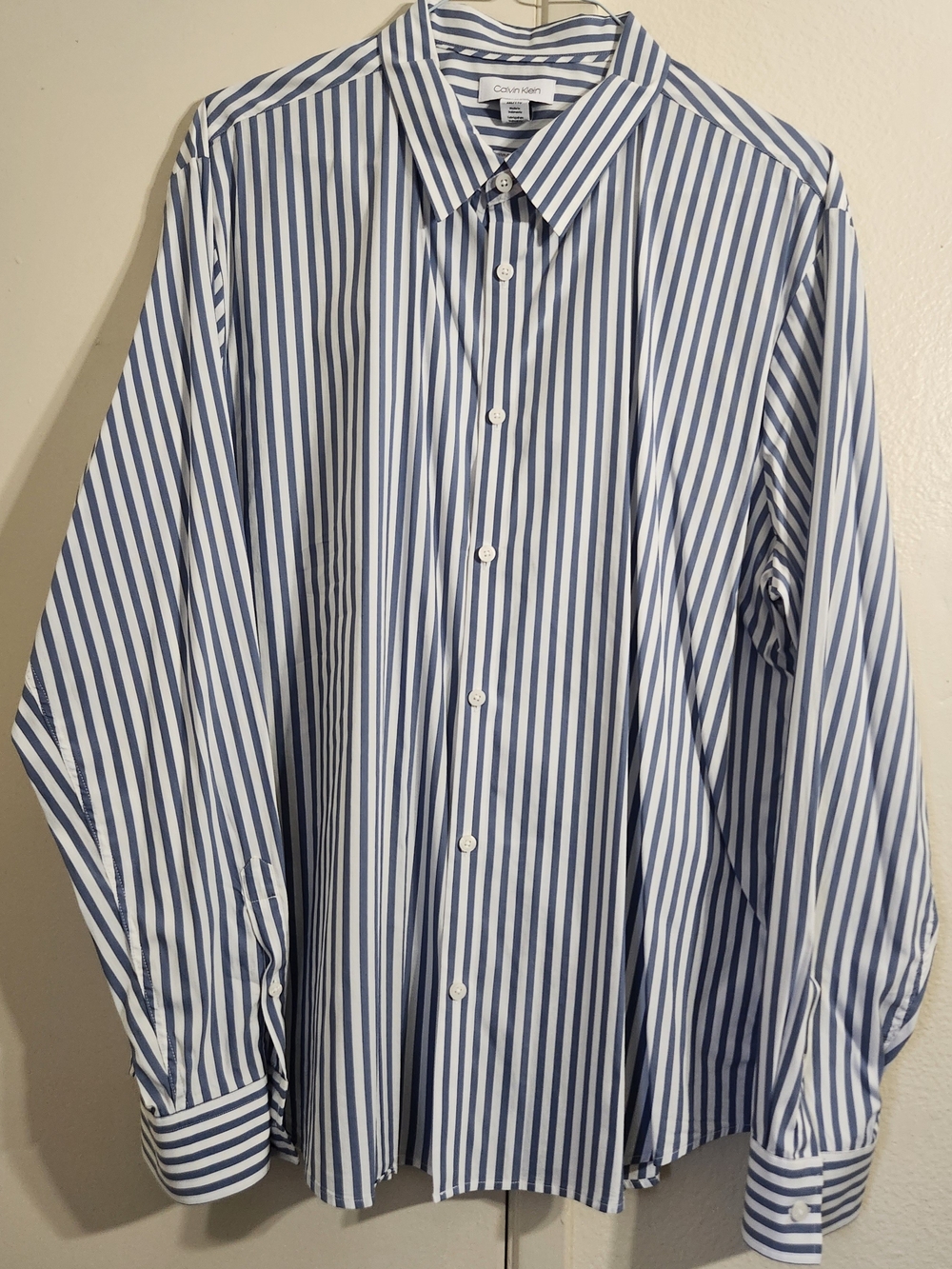 Calvin Klein Men’s Grey & White Vertical Stripe Dress Shirt